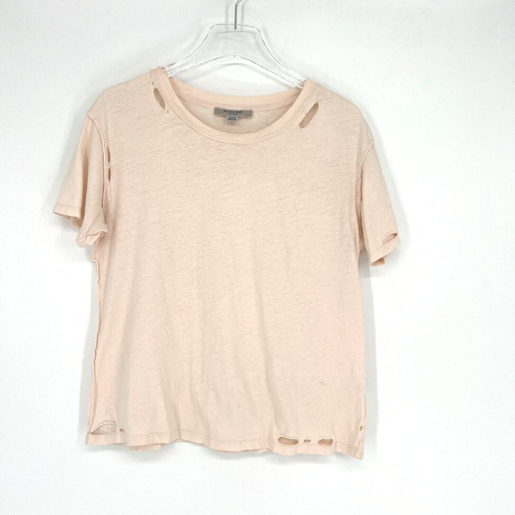 Allsaints Top Womens M Pink Distressed T Shirt Tee Classic Grunge Punk Rocker - Picture 1 of 7